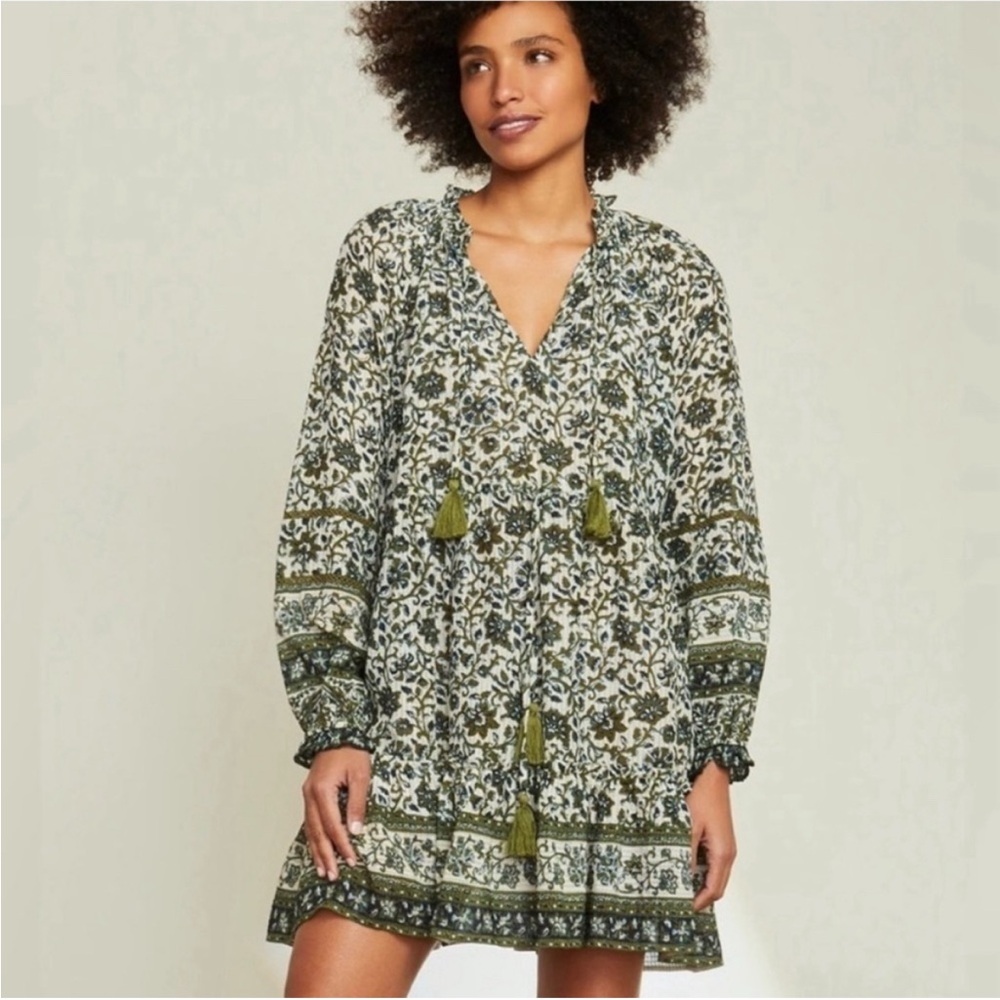 VERONICA BEARD Danica Floral Boho Green Mini Dress Sz XS